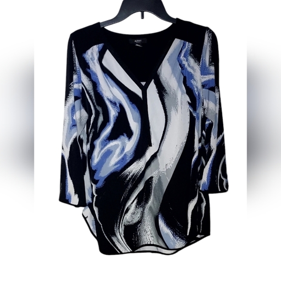 Alfani black blue and white blouse quarter sleeve top - Picture 1 of 2